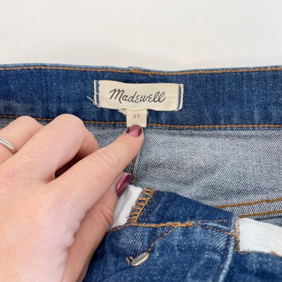 Madewell Stretch Denim Straight Mini Skirt Blue Womens 27 Raw Hem Front Slit - Picture 2 of 9